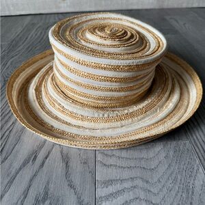 Eric Javits Tan and Cream Striped Hat